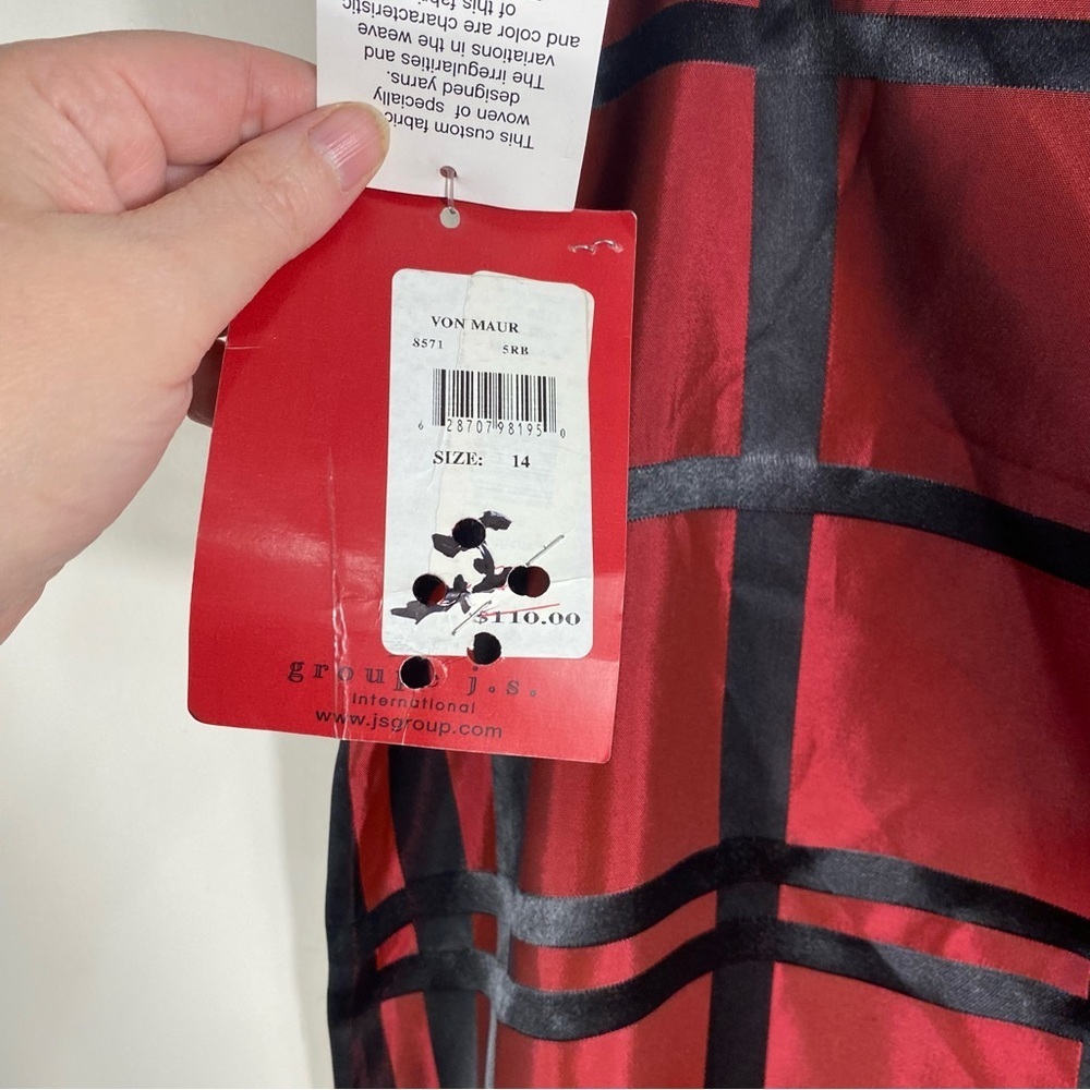 JS Collections Plaid Maxi Skirt Dark Red with Black 100% Acetate Sz 14 NWT - Picture 6 of 7